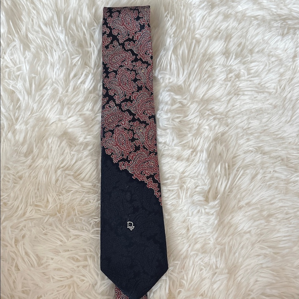 Christian Dior Navy Blue and Red Paisley Tie